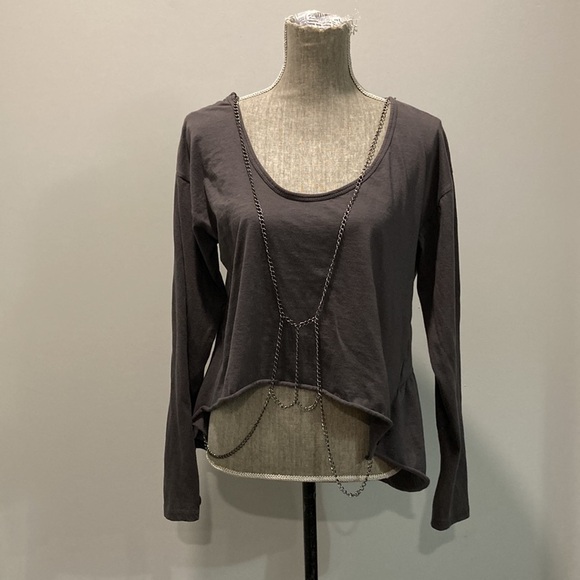 OneTeaspoon Long Sleeve Chain Top Asymmetrical Hem Size 10 Grey Rare - Picture 12 of 16